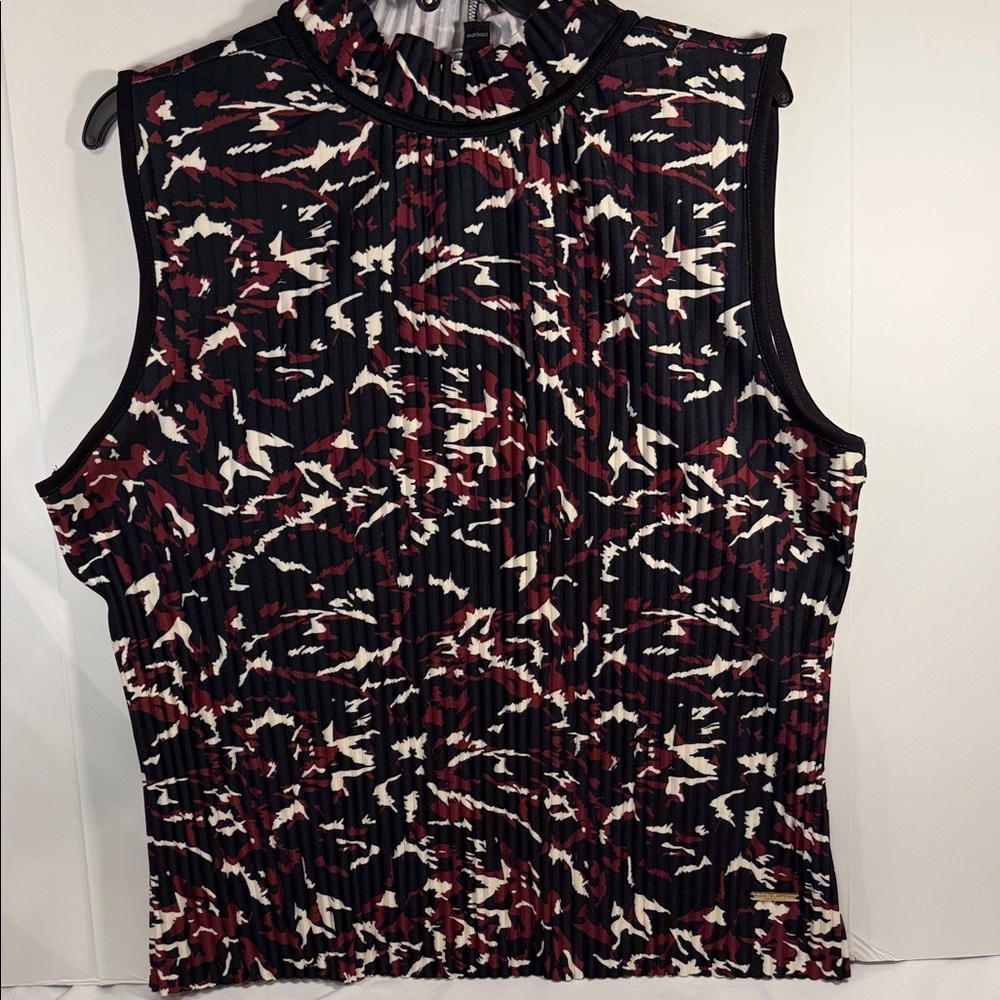 Sleeveless Abstract Print Top - Black, Red, White